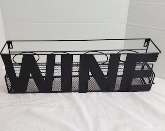 black metal 4 wine bottle and cork holder 24&quot; x 7.5&quot; x 4.5&quot;