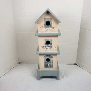 Vintage Three Story Nesting Wooden Bird House Free Standing or Mounted 21&quot; x 7&quot; Unique