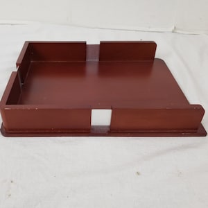 Mahogany and Brass In Out Box Letter Tray Mail File by In Place 13&quot; x 10&quot;