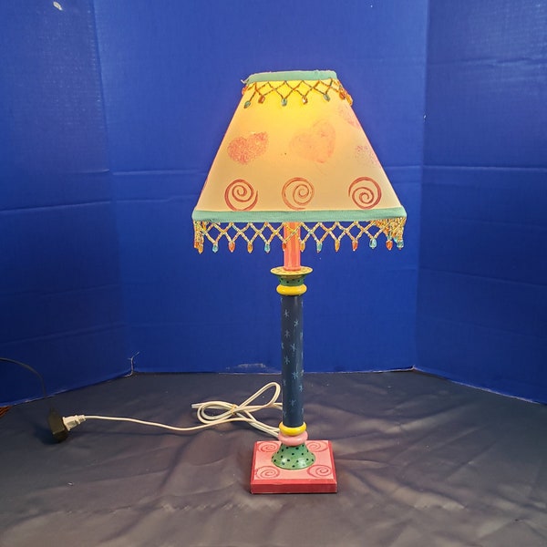 Vintage Shabby Chic Boho Painted Table Boudoir Lamp 23" Tall