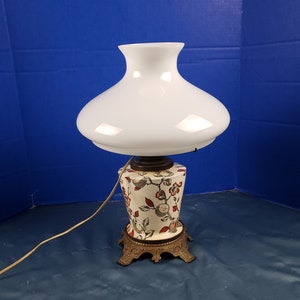 Antique Hurricane Oil Lamp Ceramic Base Converted Oil Lamp 17&quot; Tall