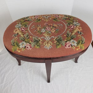 Early American Mahogany Needlepoint Footstool Footrest 19&quot; x 22&quot; x 16&quot;