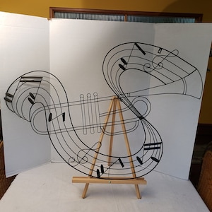 Large black wire wall art trumpet with musical notes 41&quot; x 33&quot;