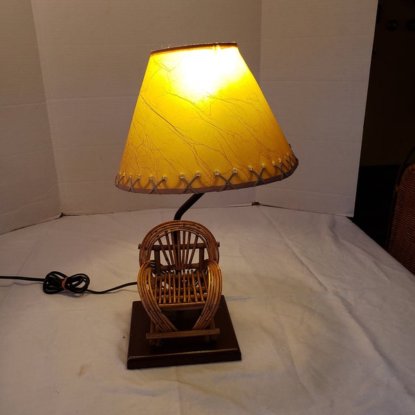 Vintage Wicker Table Lamp & Wicker Chair 18" original shade