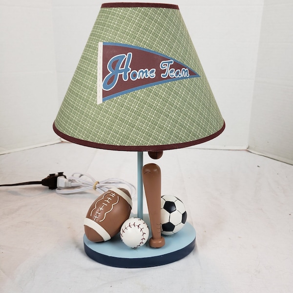 Vintage Sports Lamp Baseball Football Soccer Basketball Original Shade 15" T