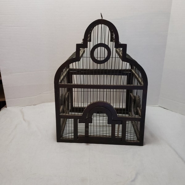 Vintage Green Wire Hanging Bird Cage Planter 13 x 9" x 7"