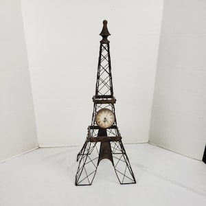 Eiffel Tower Wire Sculpture Statue with Working Clock 25&quot; Rustic