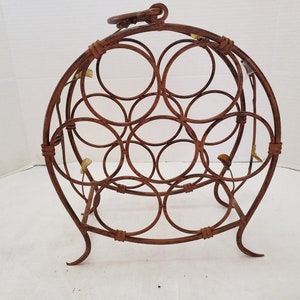Metal Circle Wine Rack Glass Leaves Portable for 7 Bottles 14.5&quot; x 12.5&quot;