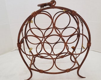 Metal Circle Wine Rack Glass Leaves Portable for 7 Bottles 14.5&quot; x 12.5&quot;