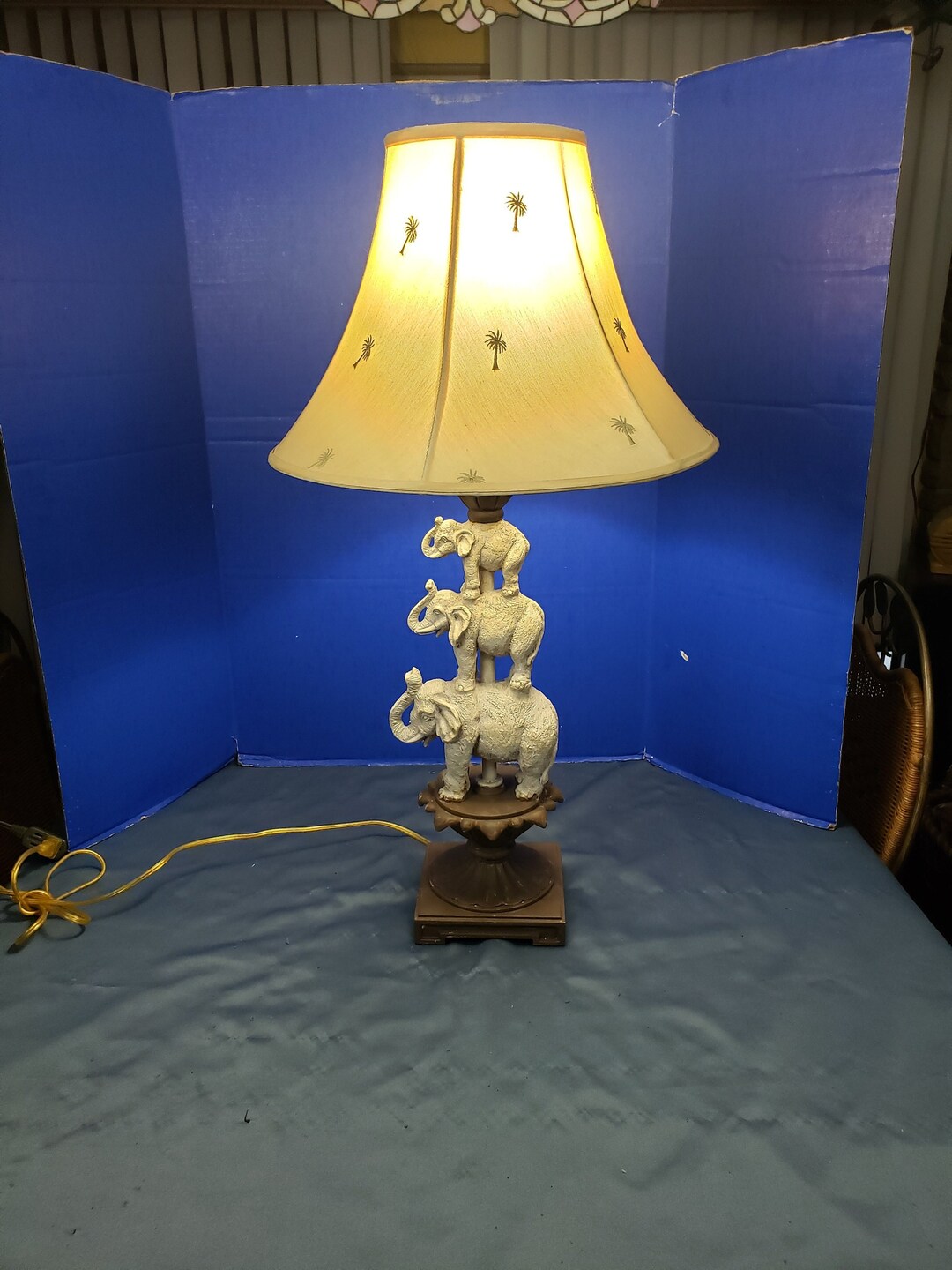 Vintage Three Stacked White Elephant Table Lamp 32 Tall Etsy