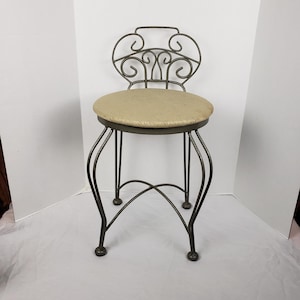 Vintage Retro Metal Vanity Chair Stool Hollywood Regency Mid Century Modern 25&quot; Tall
