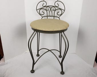 Vintage Retro Metal Vanity Chair Stool Hollywood Regency Mid Century Modern 25&quot; Tall