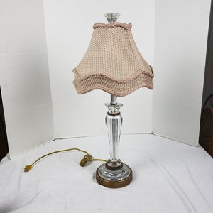 Lucite Acrylic Plexiglass Table Lamp Brass Original Shade and Finial 26&quot;