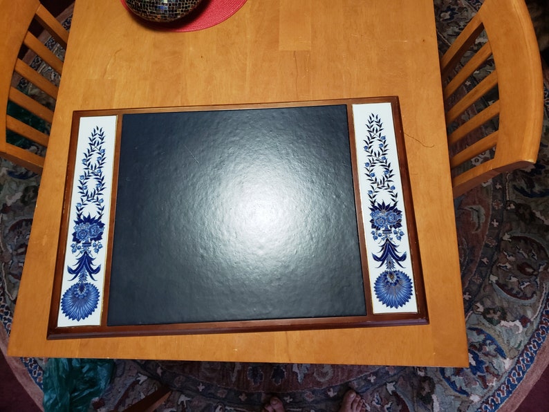 Vintage Large Leather Desk Blotter With Porcelain Inlays Etsy