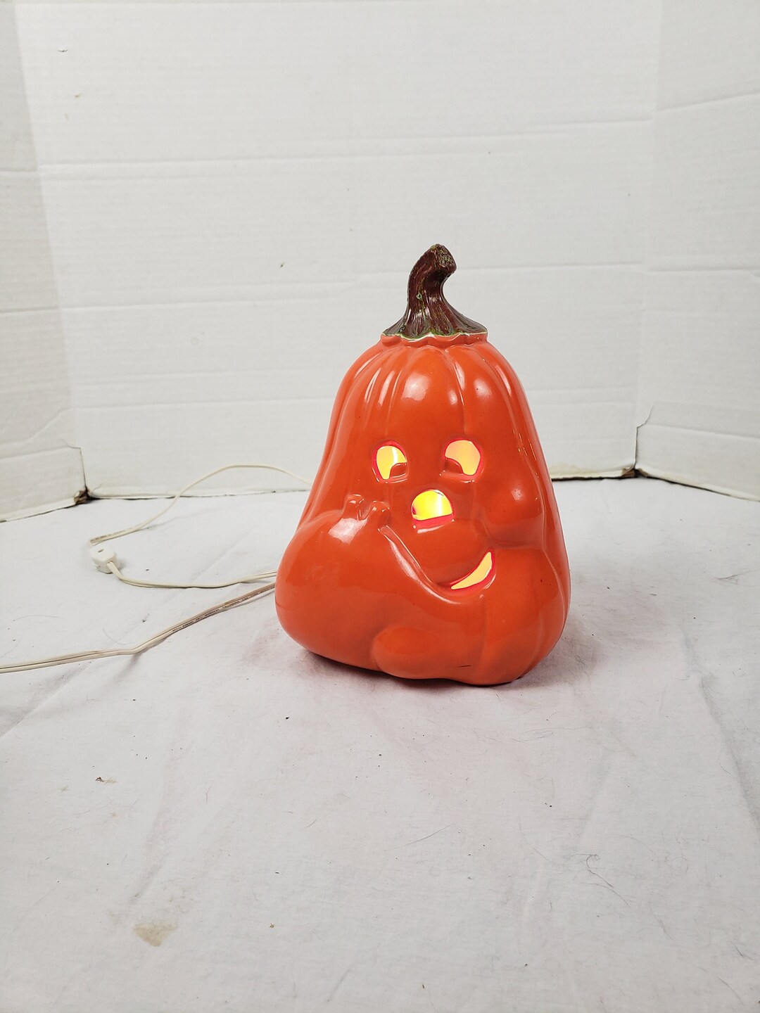 Vintage Ceramic Halloween Pumpkin Lamp Jack O Lantern Electric Lamp ...