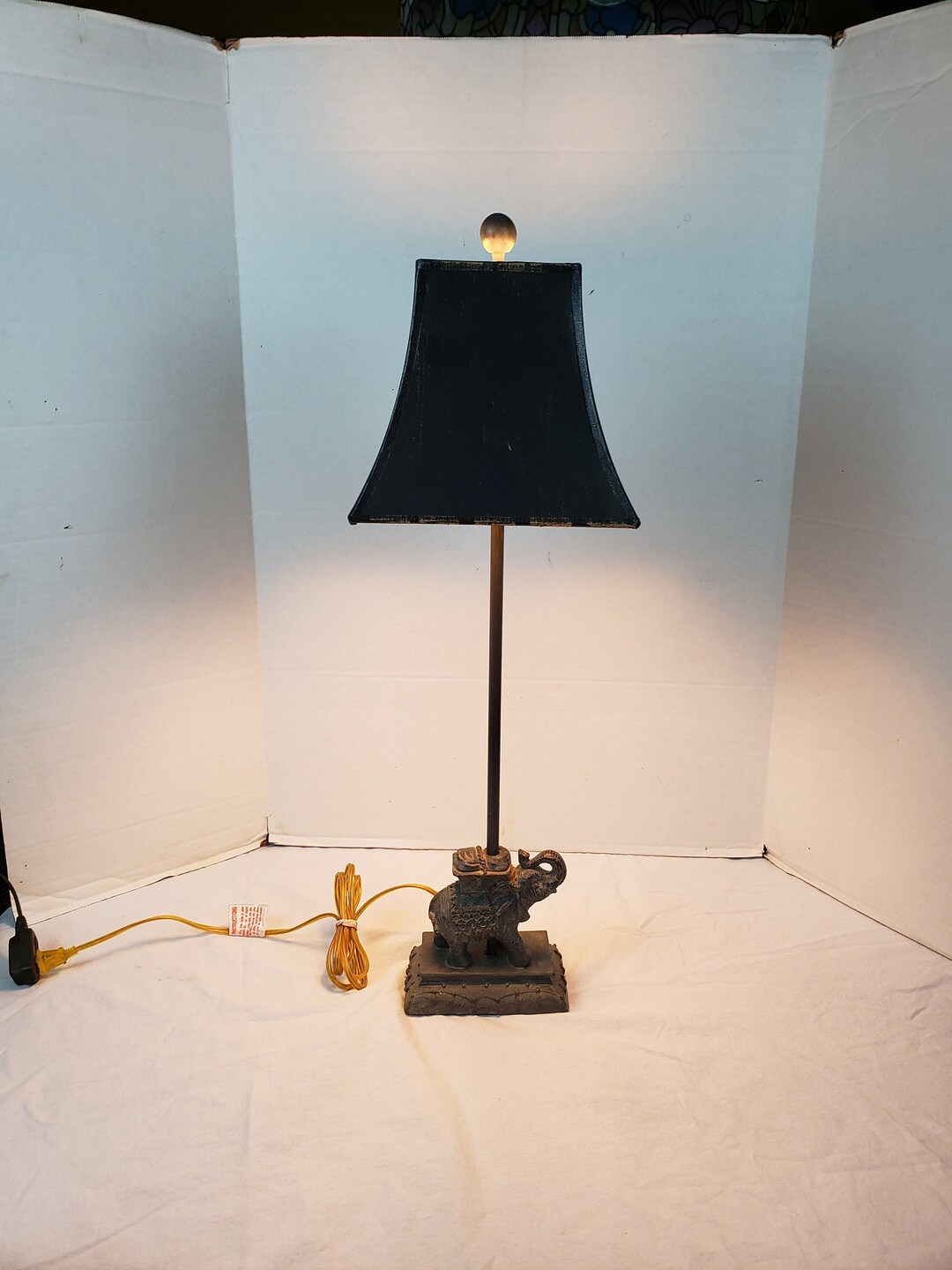 Vintage Elephant Table Lamp Black and Gold Shade 28 Etsy