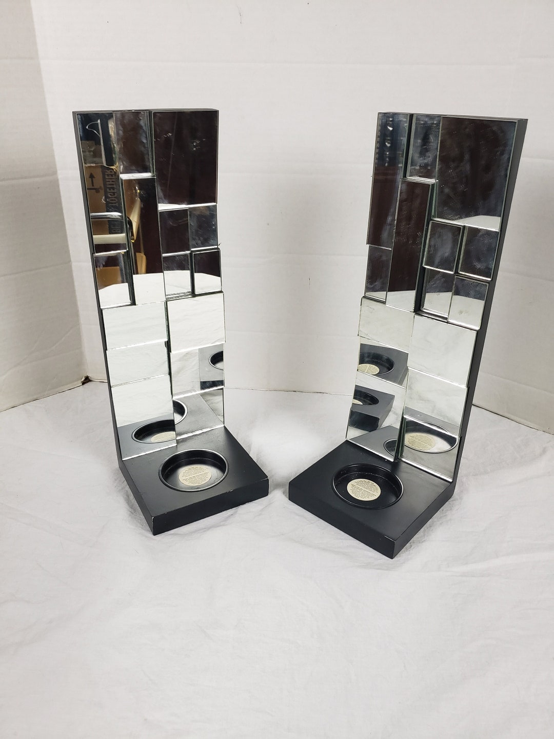 Pair of Vintage Modern Rectangle Wall Hanger Mirrors W/pillar Etsy