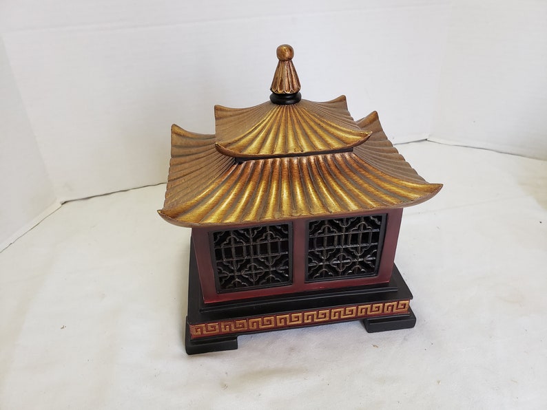 Vintage Asian Temple Trinket Box Jewelry Box Palace 8.5 x 10.5 x 9