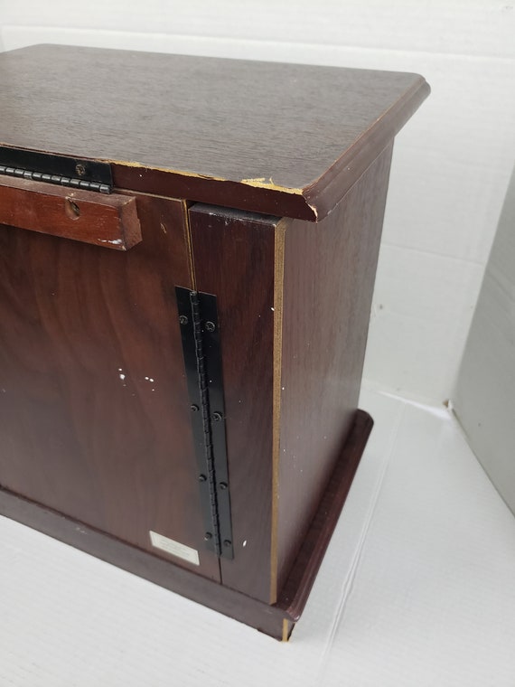 vintage large wood jewelry box 3 drawers mirror d… - image 9