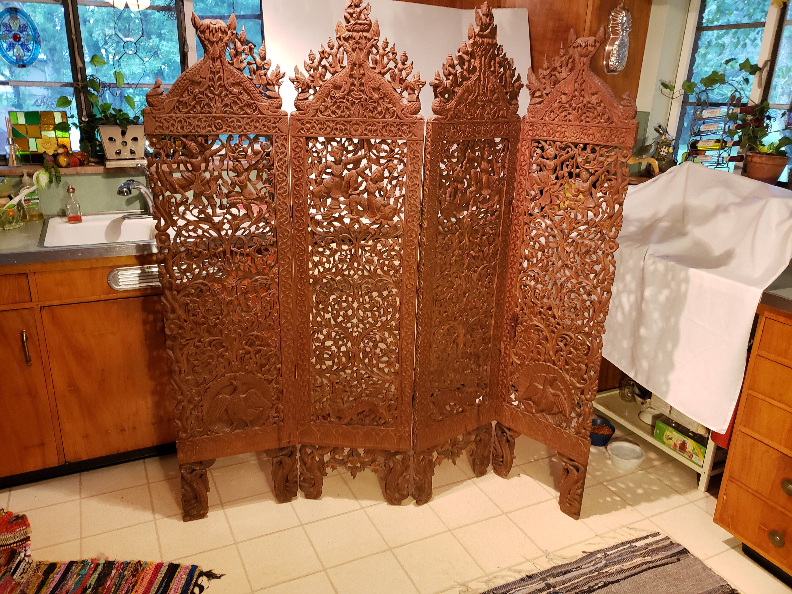 Antique Hand Carved Wooden Room Divider/privacy Screen Vintage Etsy