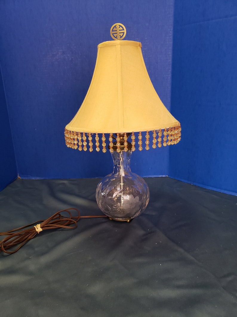 Vintage Lead Crystal Cut Glass Etched Table Lamp 19 Etsy