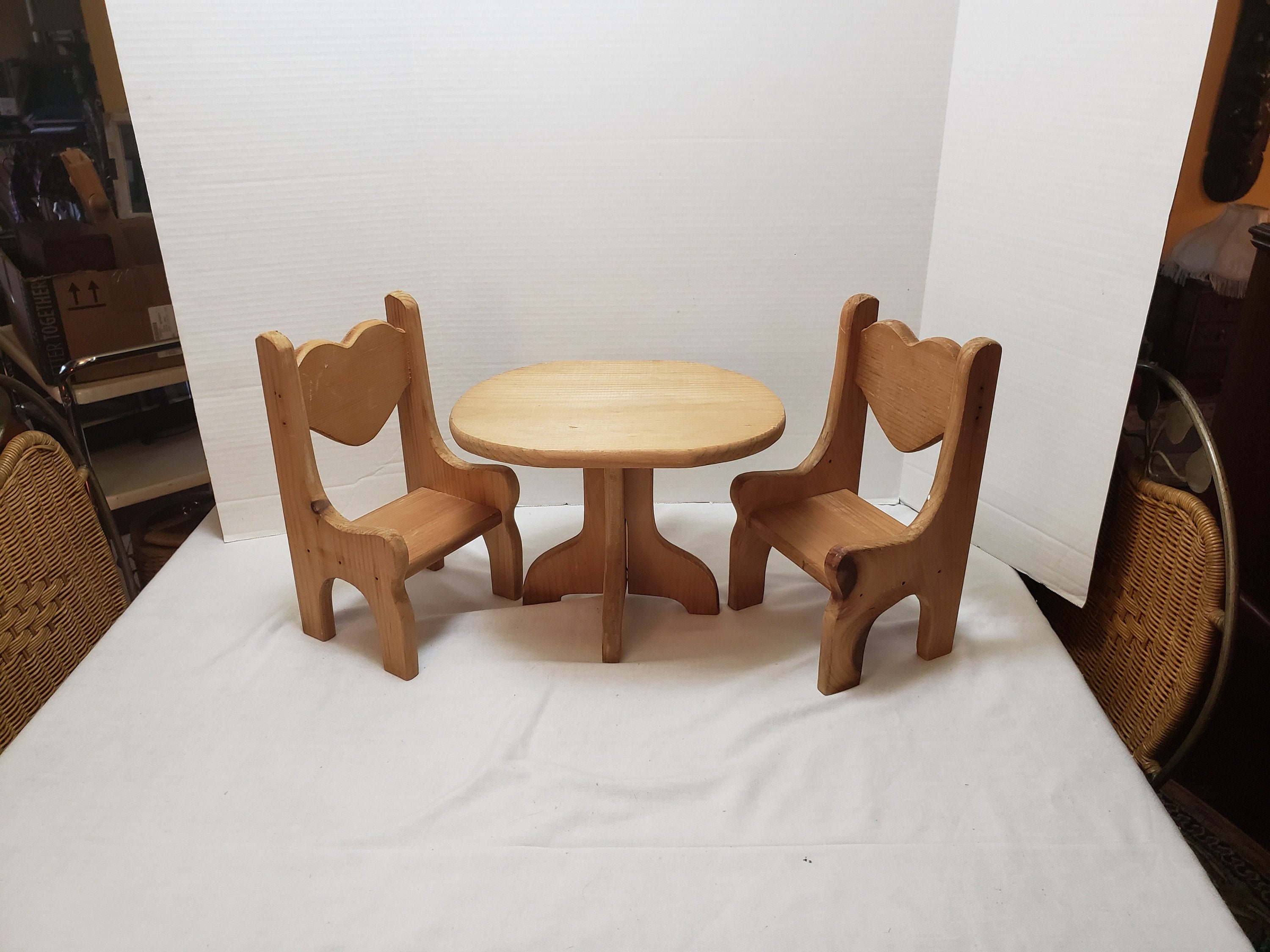 Kitchen Doll Furniture 3 pcs Unfinished Dining Set Table and 2 Chairs