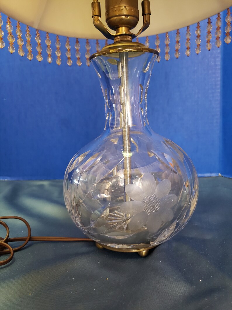 Vintage Lead Crystal Cut Glass Etched Table Lamp 19 Etsy