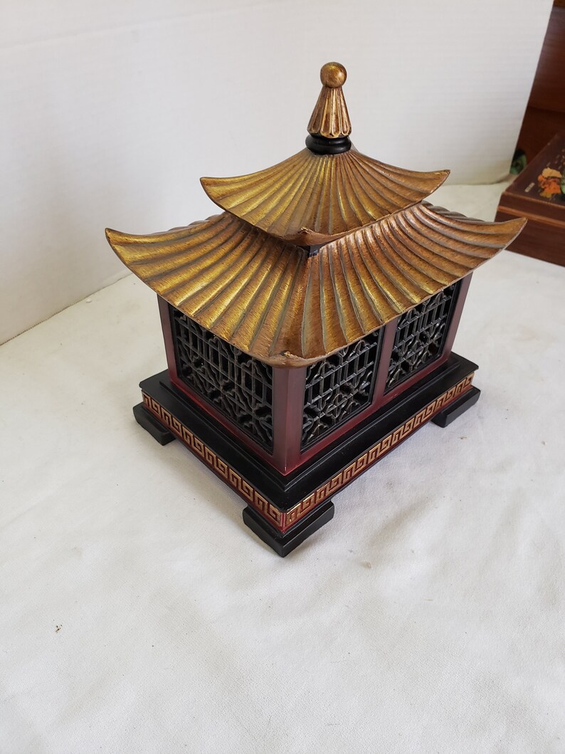 Vintage Asian Temple Trinket Box Jewelry Box Palace 8.5 x 10.5 x 9