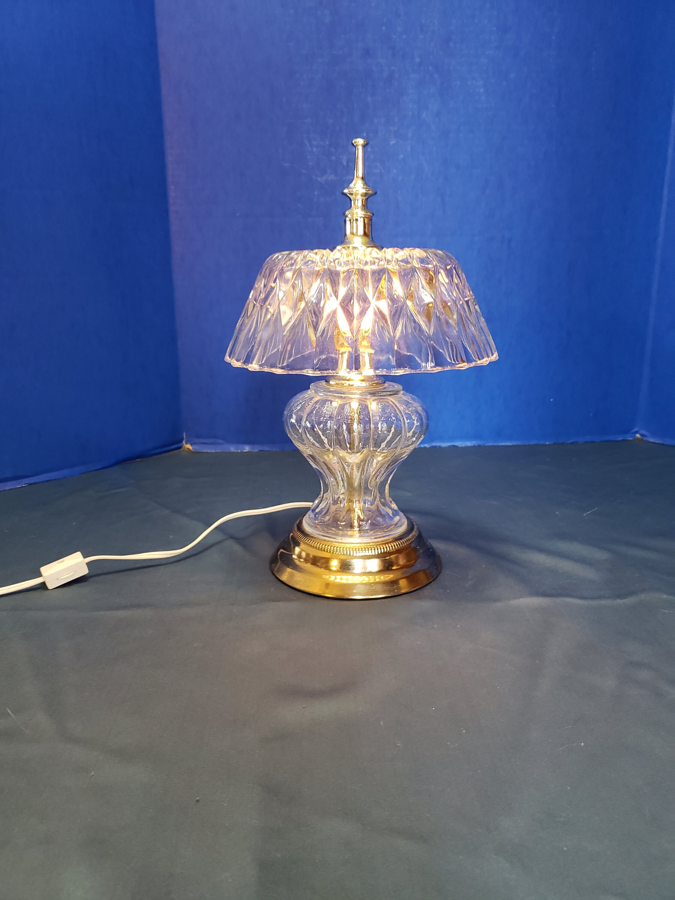 Vintage Heavy 24 Lead Crystal Table accent Lamp Desk Light WORKS