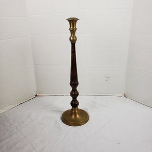 Antique Heavy Brass and Tiger Wood Candlestick Holder 21&quot; Tall