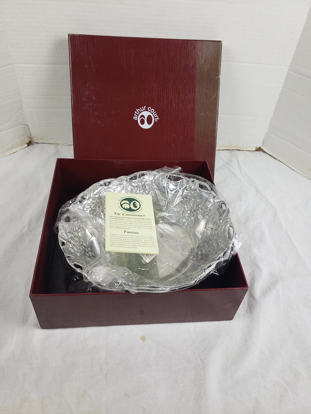 Arthur Court Acrylic Bowl Grapevine Stand Pattern Sand Casted in Alum