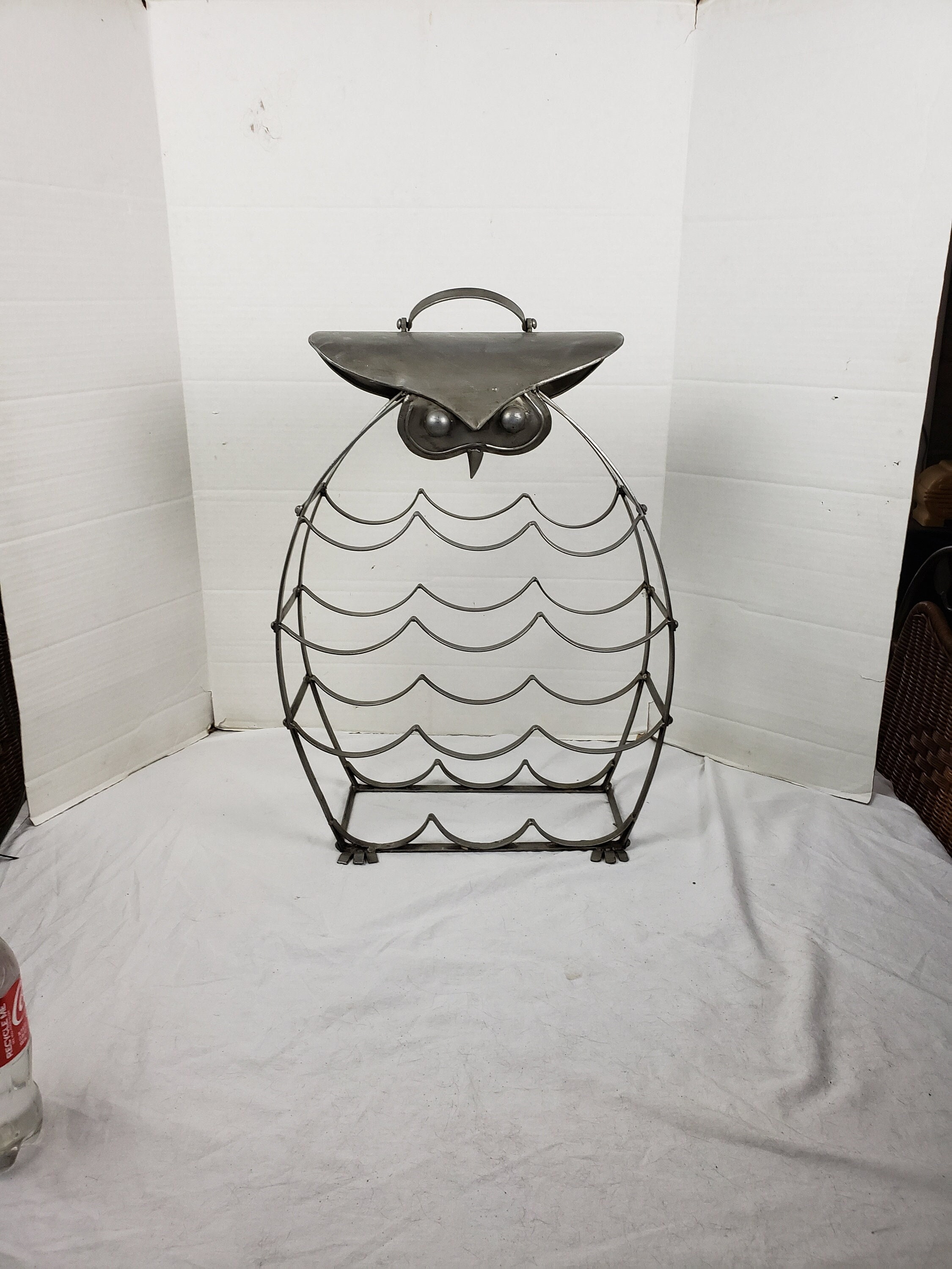 Metal Owl 12-Bottle Wine Rack Textured Silver Metal 24" Tall