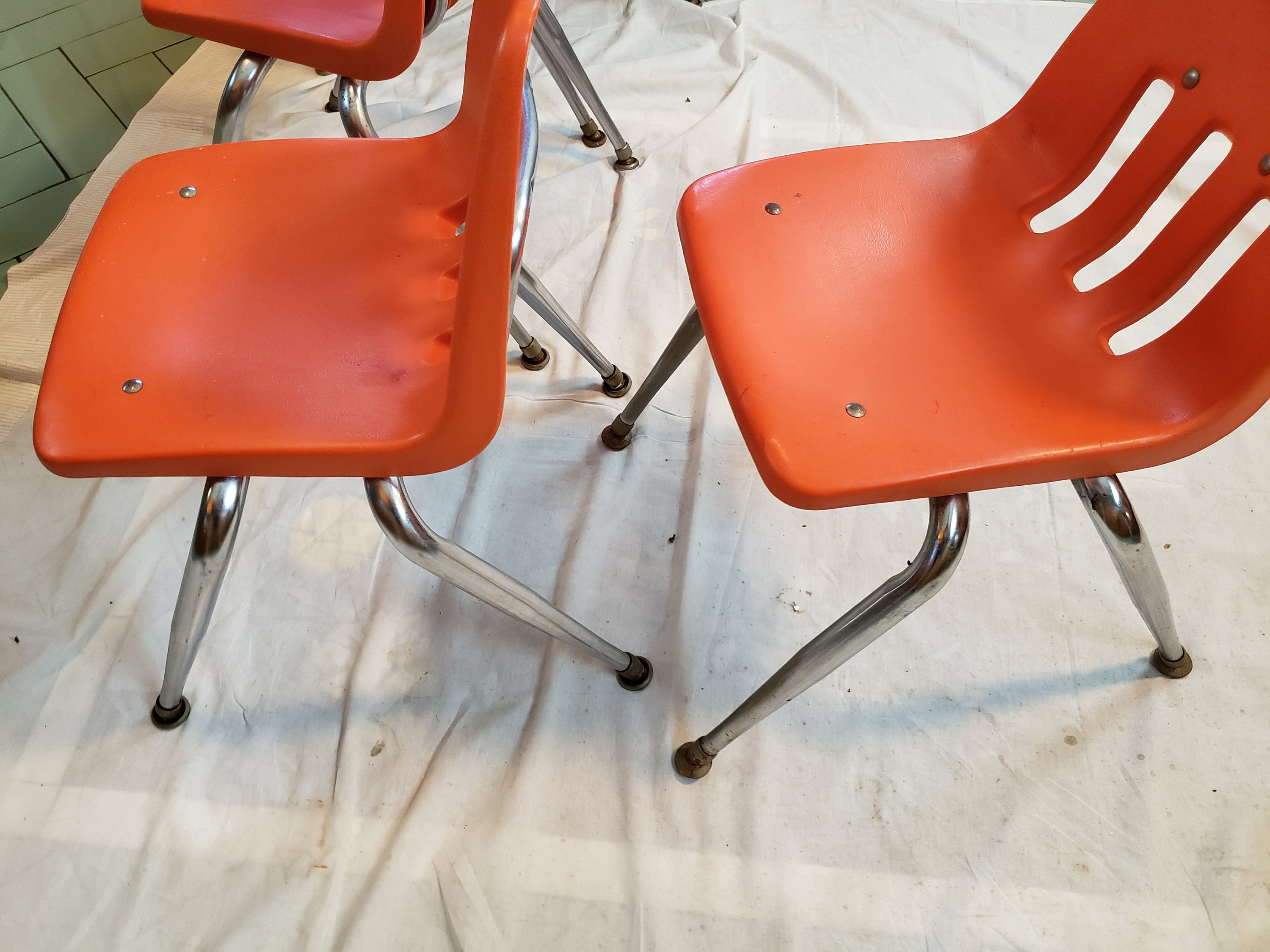 4 Vintage VIRCO Childs Red Hard Plastic Chairs Mid Century 28 T