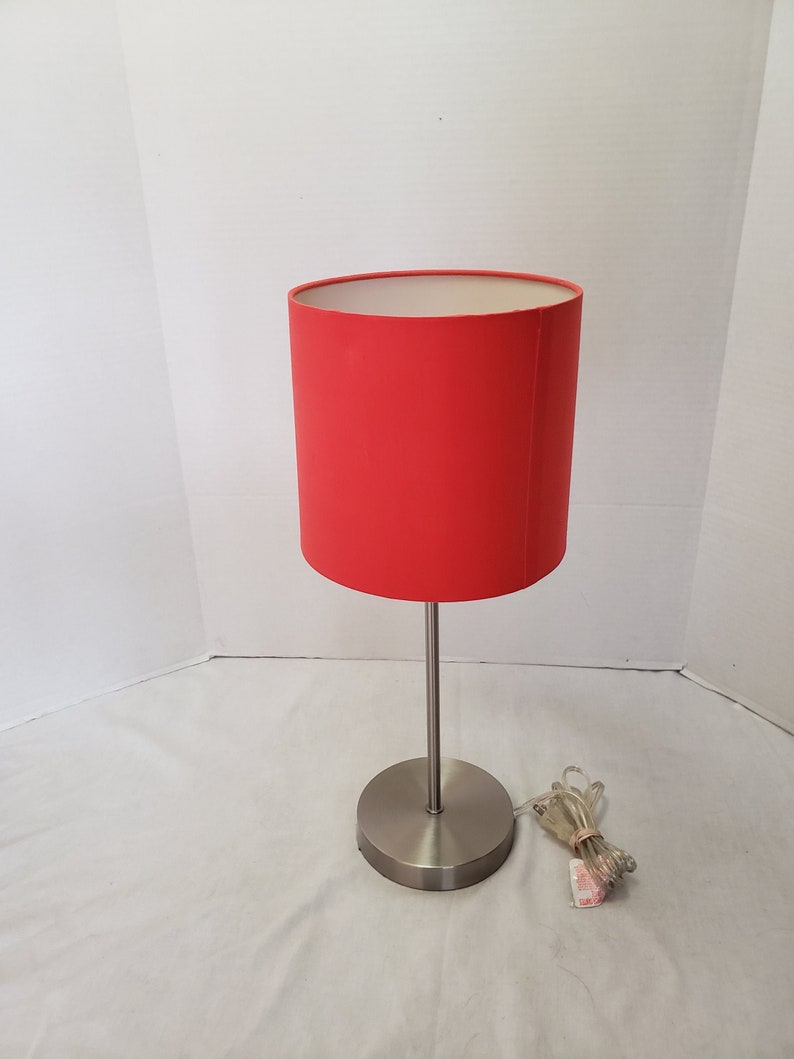 Modern Red Table Lamp cloth shade Chrome Base Retro 20.5quot;