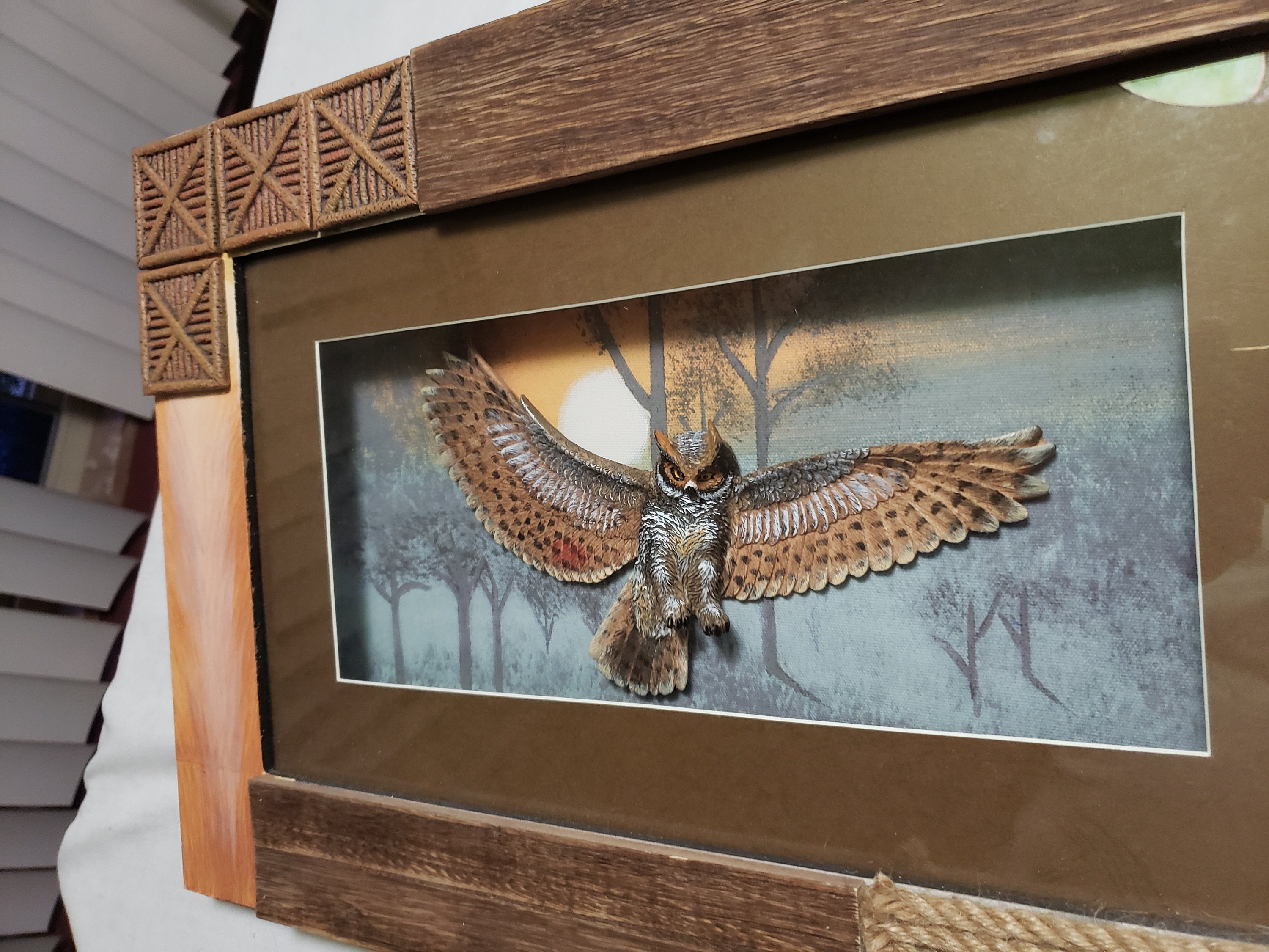 Framed Shadow Box Flying Owl Picture 19.5 x 13 Etsy