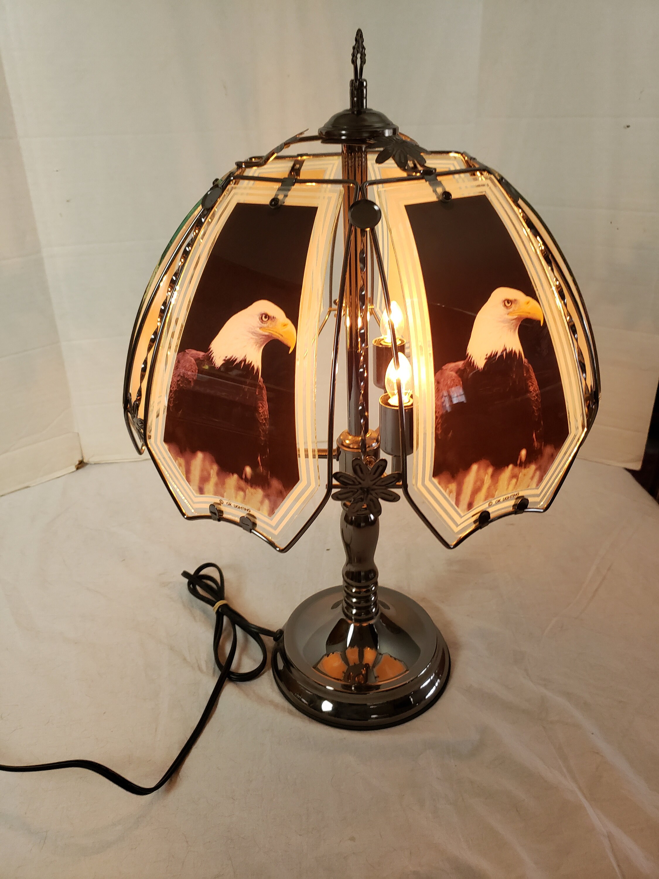 Vintage Eagle Touch Lamp OK Lighting Glass Panel Lamp 23 X 15