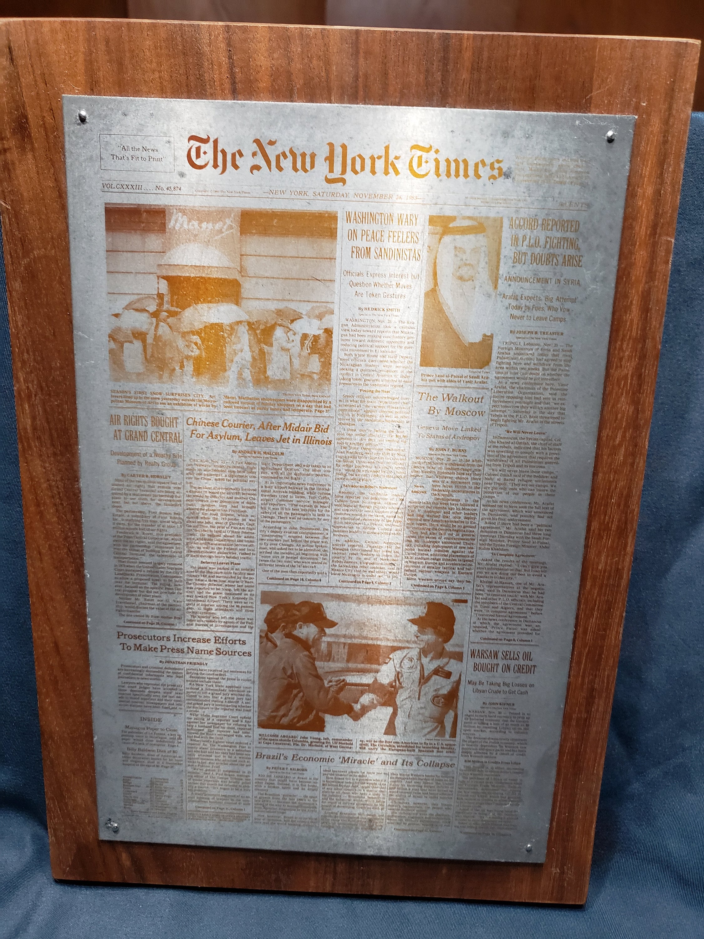 New york times paper front page plaque 112683 Etsy