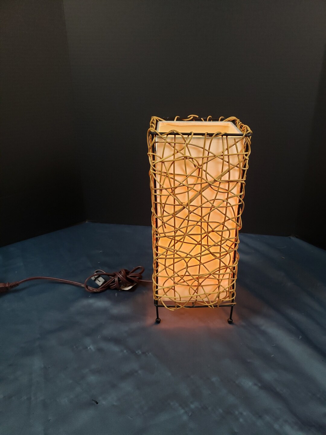 Asian Oriental Bamboo Bedside Table Lamp Wood Desk Night Light Etsy