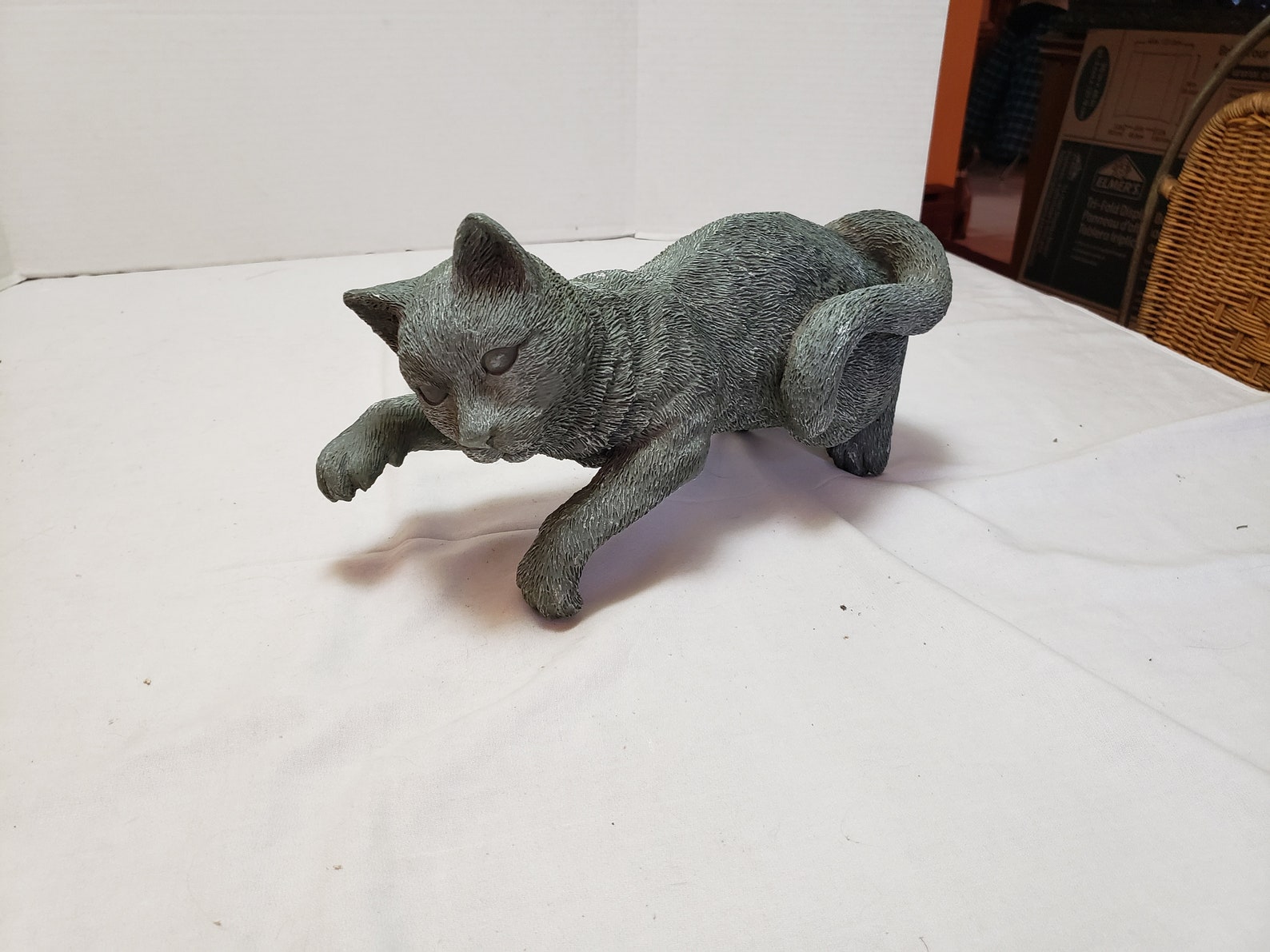 grey tabby cat statue