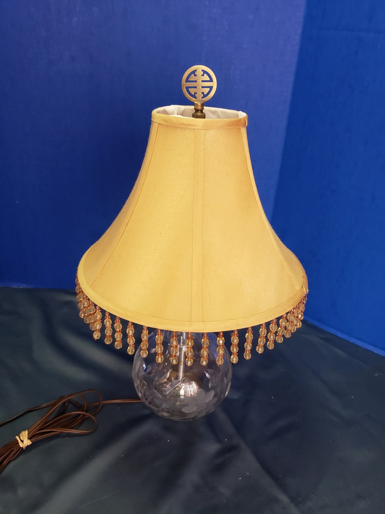Vintage Lead Crystal Cut Glass Etched Table Lamp 19 Etsy