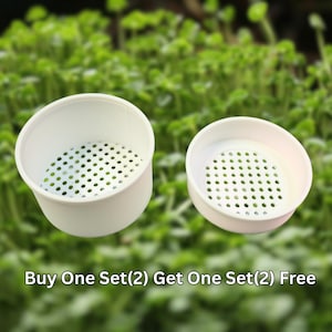 May include: Two white cylindrical containers with perforated mesh bases for drainage. The containers are open at the top and feature a smooth, solid-colored exterior. The text "Buy One Set(2) Get One Set(2) Free" is printed at the bottom.