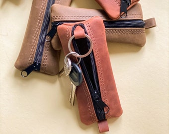 Zipper key case-Genuine -leather key holder - Key Organizer - Handmade - Leather Case - Gift Idea - Case for 10  keys - y organize