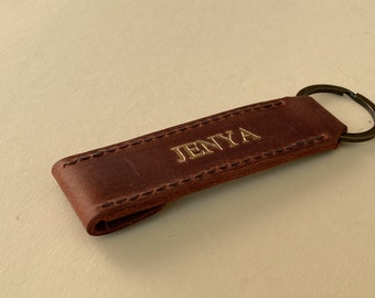 Personalized Leather Keychain, Customized Keychain,Gold  Foil Available