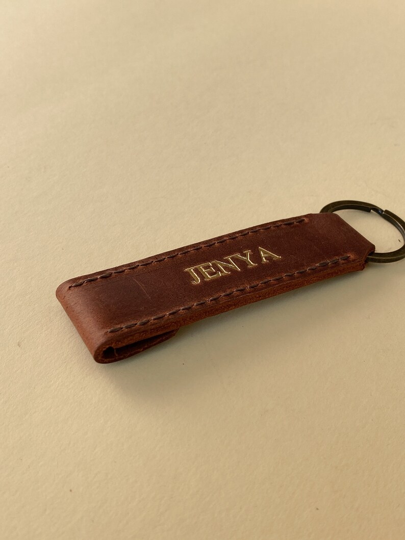 Personalized Leather Keychain, Customized Keychain,Gold Foil Available image 1