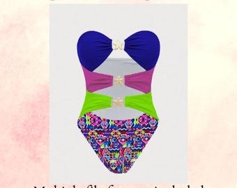 PDF Swimsuit Sewing Pattern – High Waisted Two Piece Bathing Suit – DIY Swimwear for Women – Digital Download – Beginner Friendly Sewing