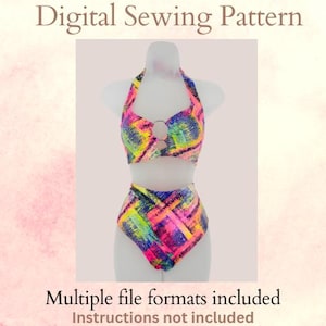 PDF Swimsuit Sewing Pattern – High Waisted Two Piece Bathing Suit – DIY Swimwear for Women – Digital Download – Beginner Friendly Sewing