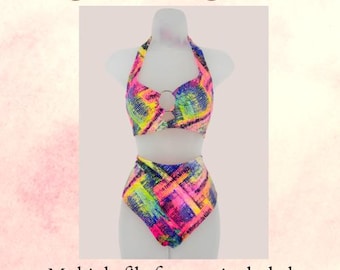 PDF Swimsuit Sewing Pattern – High Waisted Two Piece Bathing Suit – DIY Swimwear for Women – Digital Download – Beginner Friendly Sewing