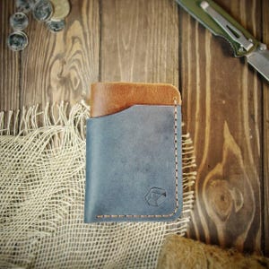 Cartera minimalista de cuero EDC Cartera delgada de cuero vintage extraíble hecha a mano con tarjetero grabado personalizado Cartera delgada hecha a mano