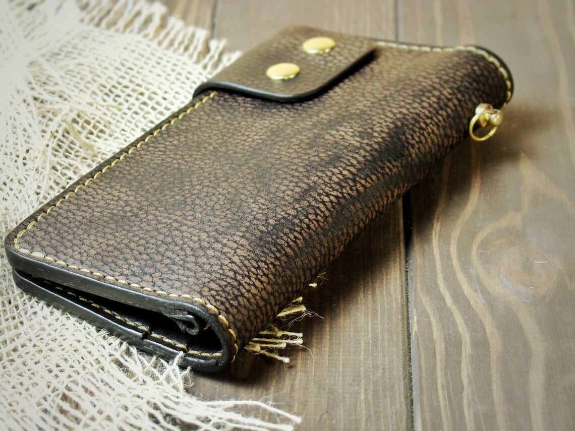 Trucker wallet with leather lanyard Solid brass Chain Mens Etsy