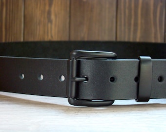 Black leather belt with black buckle Genuine leather Personalized mens belt Casual custom belt Initials named belt Steel buckle